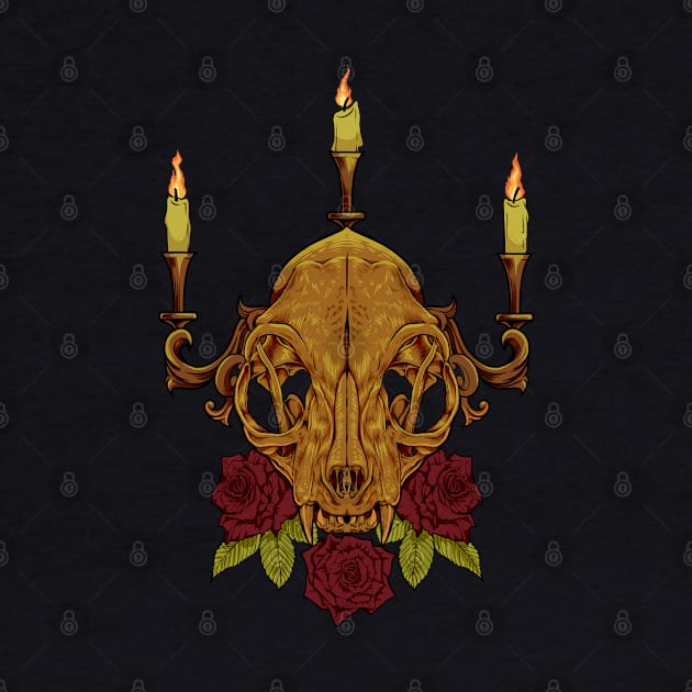 Roses and candles - Gothic cat skull by Modern Medieval Design